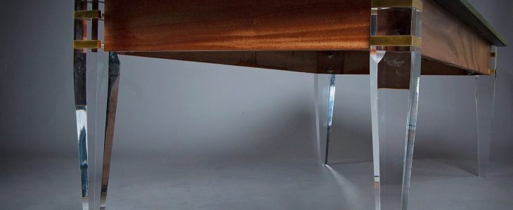Ebonized walnut coffee table with acrylic legs by DIB Woodworking. Legs provided by Osborne Wood Products.