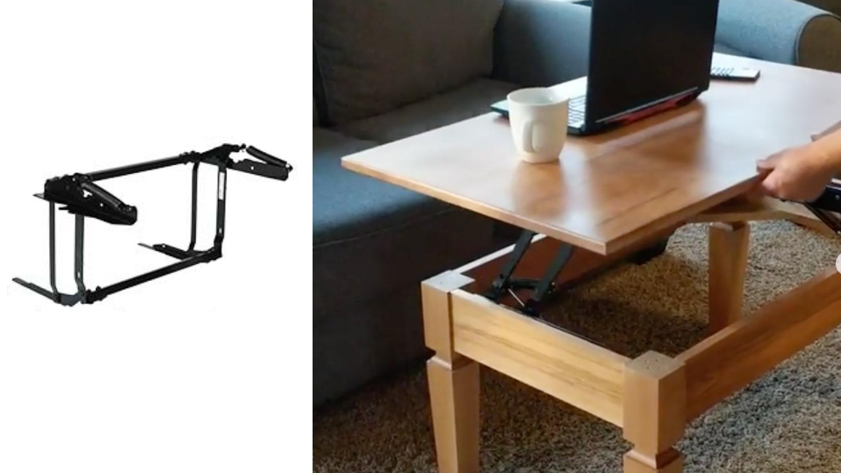 Lift-Top Hardware Turns a Coffee Table into a Desk or a TV Table.