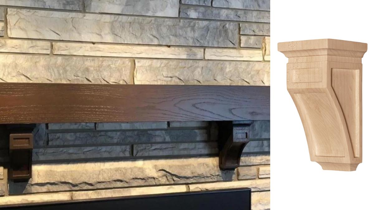 Mission Corbels are Classic Accent to Solid Oak Mantel