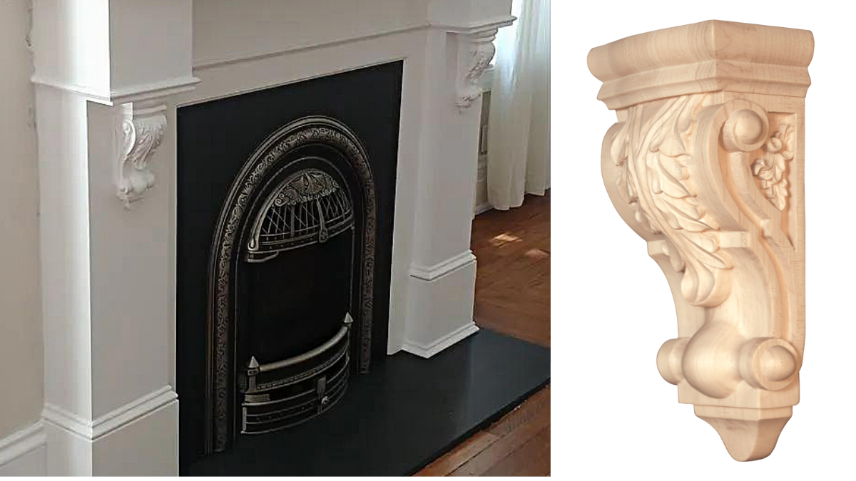 Low-Profile Carved Corbels Add Elegance to Mantel